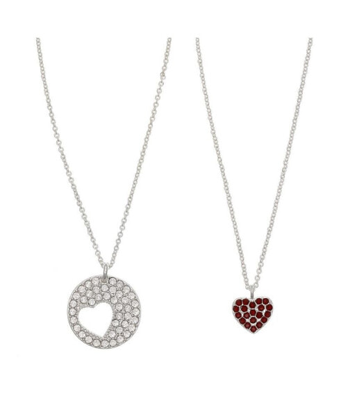 Women's Heart Pendant with Cubic Zirconia Stone Accents Necklace Set, 2 Piece