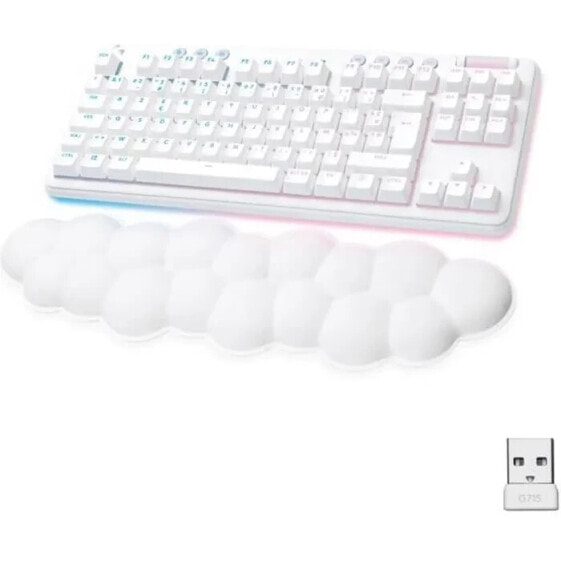 Logitech G Gaming-Tastatur G715 Linear Wireless Mechanical (GX Red) mit Handballenauflage White Mist