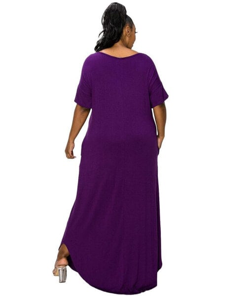 Plus Size Short Sleeve Pocket Maxi Dress