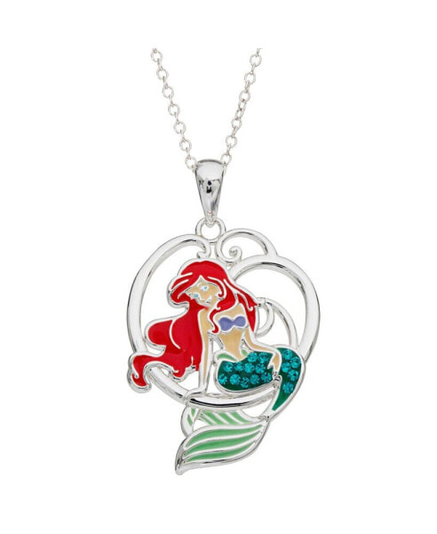 The Little Mermaid, Princess Ariel Silver Plated Crystal Pendant, 18"