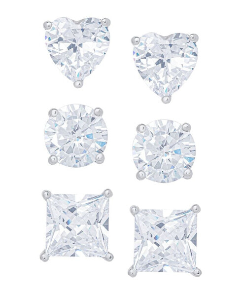 Cubic Zirconia Heart, Round and Princess Cut Stud Earring Set