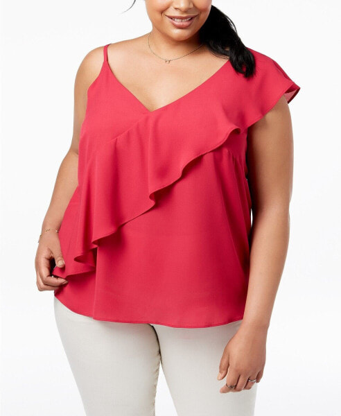 Soprano Women's Trendy Ruffled Top Plus Pink 2X