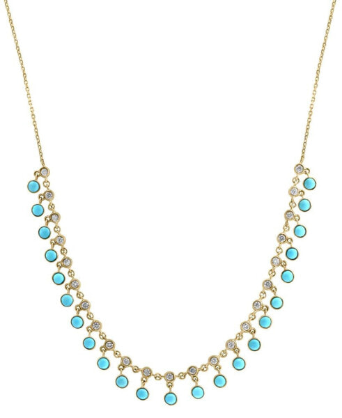 EFFY Collection eFFY® Turquoise & Diamond (5/8 ct. t.w.) Bezel Dangle 18" Collar Necklace in 14k Gold