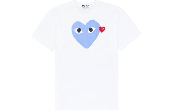 CDG Play T-Shirt 蓝色爱心印花短袖T恤 男款 白色 / T-Shirt CDG Play AZ-T106-051-2