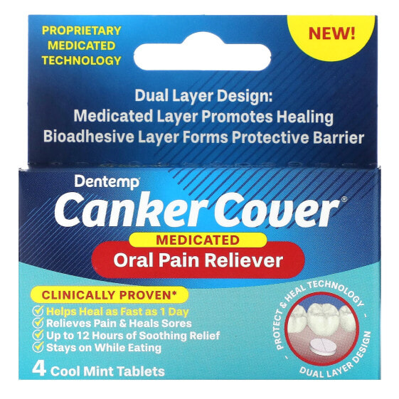 Canker Cover, Medicated Oral Pain Reliever, 4 Cool Mint Tablets