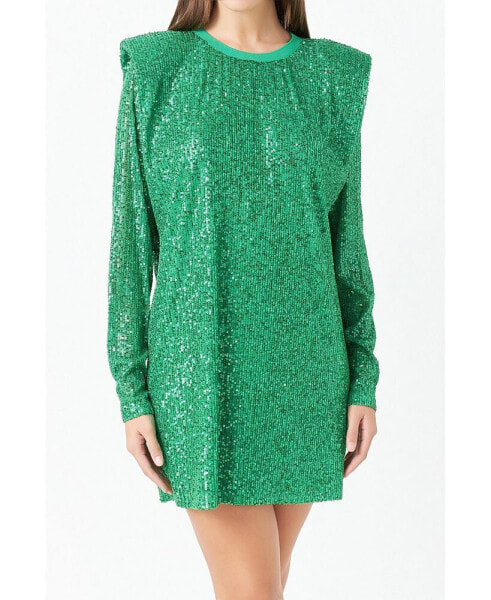 Women's Sequins Long Sleeve Shift Mini Dress