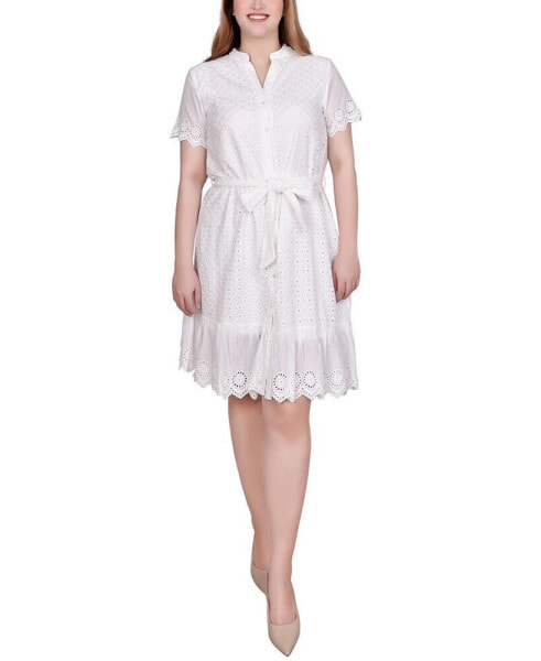 Short Sleeve Eyelet Flounced Dress