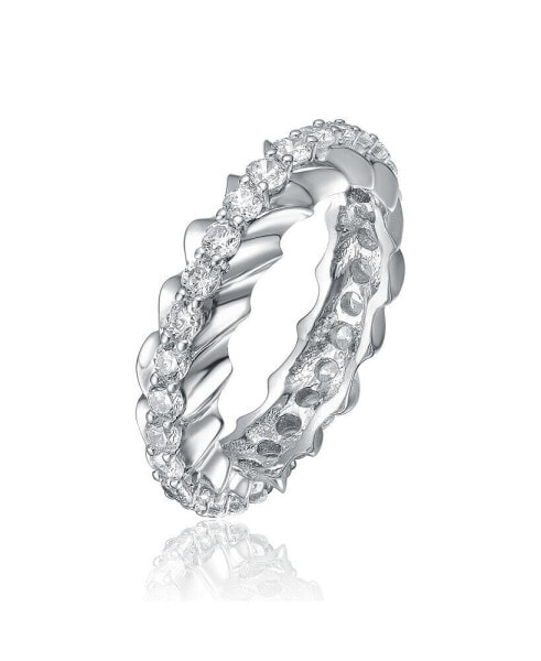 RA White Gold Plated Oval Cubic Zirconia Band Ring