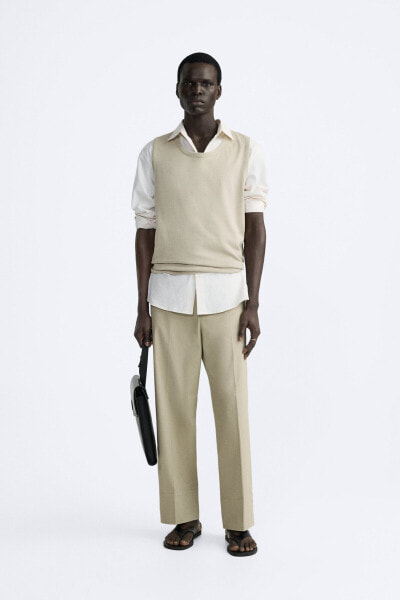 Topstitched poplin trousers