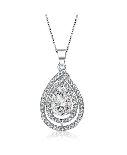Cubic Zirconia Sterling Silver White Gold Plated Pear Shape Pendant