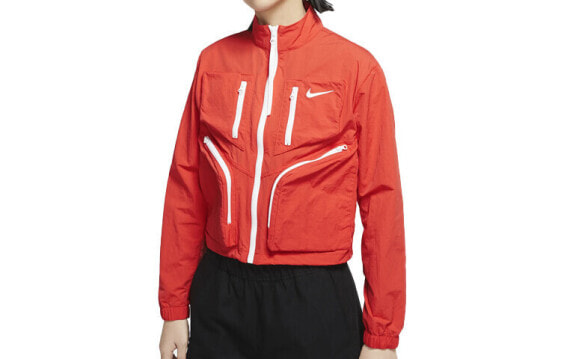 Nike 撞色线条口袋设计梭织夹克外套 女款 橙色 / Куртка Nike CU6037-673