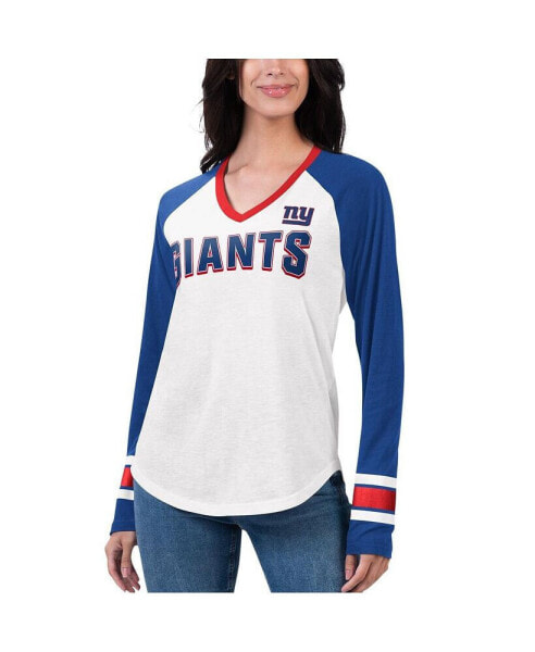 Women's White, Royal New York Giants Top Team Raglan V-Neck Long Sleeve T-shirt