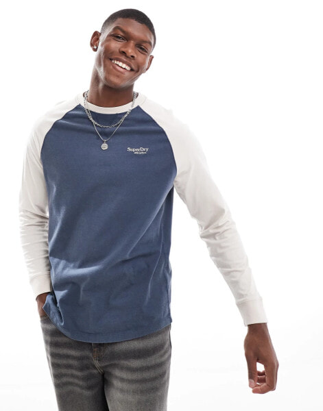 Superdry Essential logo baseball long sleeve top in navy