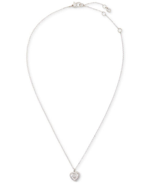 Cubic Zirconia Heart Halo Pendant Necklace, 16" + 3" extender