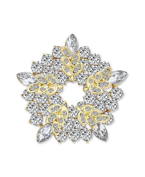 Брошь Bling Jewelry Golden Crystal Circle Wreath