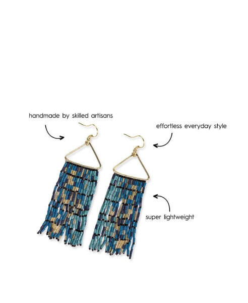 Patricia Mixed Luxe Bead Gradient Fringe Earrings Navy