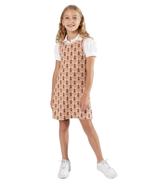 Big Girls Knit Dress with Collared Shirt Dress, 3 Piece