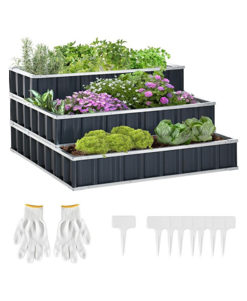 3 Tier Raised Garden Bed, Metal Planer Box w/ Gloves, Easy Assembly