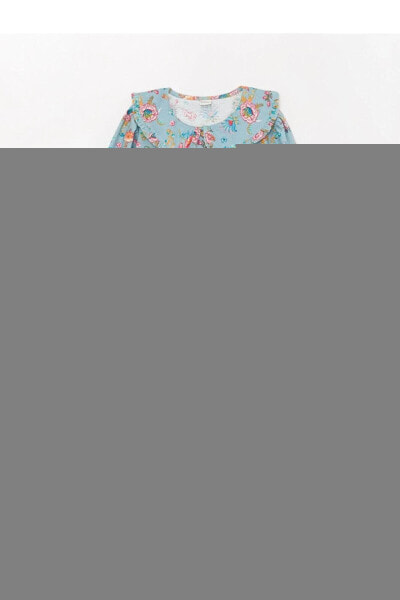LCW Kids Bebe Yaka Desenli Uzun Kollu Kız Çocuk Elbise