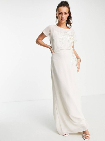 Hope & Ivy Bridal tie back embroidered maxi dress in ivory