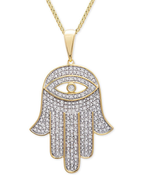 Men's Diamond Hamsa Hand 22" Pendant Necklace (1/4 ct. t.w.) in 14k Gold-Plated Sterling Silver or Sterling Silver