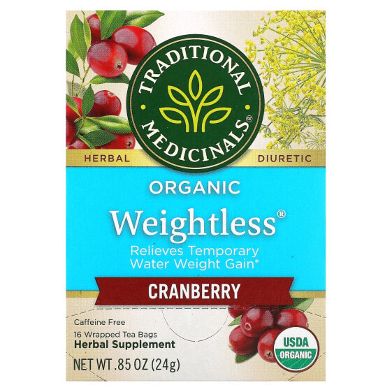 Organic Weightless®, Cranberry, Caffeine Free, 16 Wrapped Tea Bags, 0.85 oz (24 g)