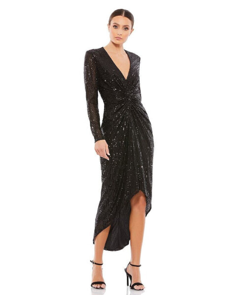 Women's Ieena Sequin Knotted Long Sleeve Midi Dress