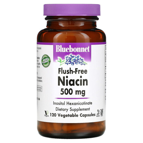 Bluebonnet Nutrition, Ниацин, не вызывающий смывания, 500 мг, 120 растительных капсул