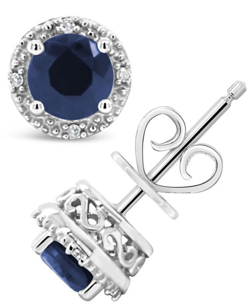 Серьги Macy's Sapphire and Diamond Stud