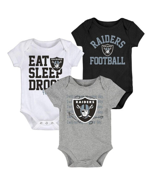 Newborn and Infant Boys and Girls Black, Gray Las Vegas Raiders Eat Sleep Drool Football Three-Piece Bodysuit Set