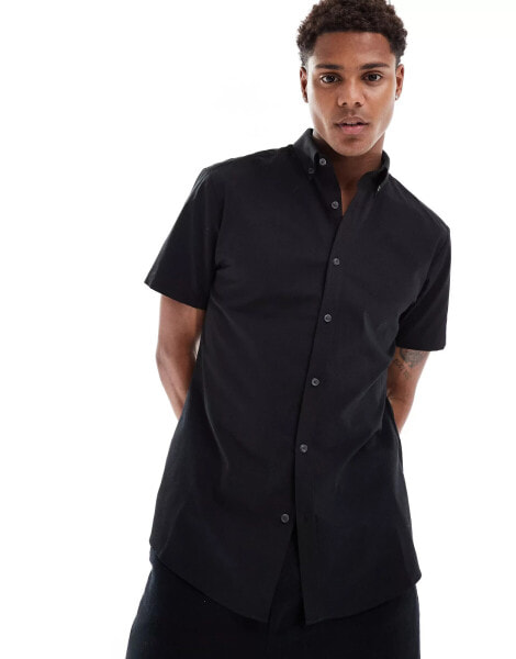 River Island textured muscle fit shirt in black