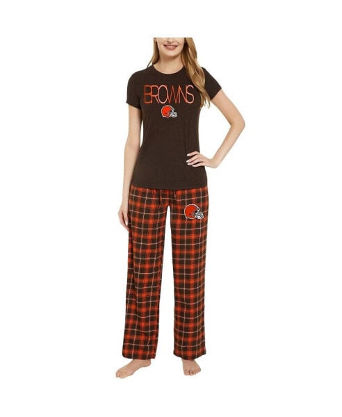 Women's Brown, Orange Cleveland Browns Arctic T-shirt and Flannel Pants Sleep Set