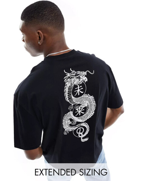 ASOS DESIGN oversized t-shirt in black with back souvenir dragon print