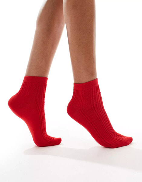 SUI AVA sofie pointelle ankle socks in red