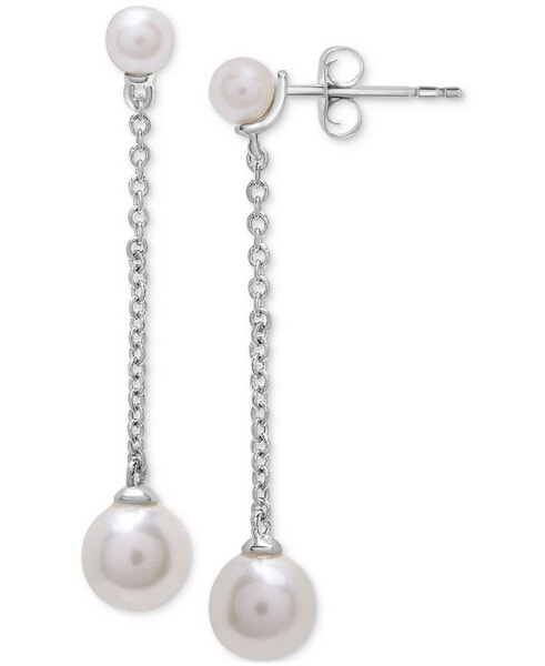 Cultured Freshwater Pearl (3 & 5mm) Chain Linear Drop Earrings in Sterling Silver