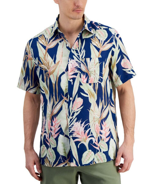 Рубашка мужская Club Room модель "Hero" с коротким рукавом в льняной ткани с принтом пальмы, созданная для Macy's