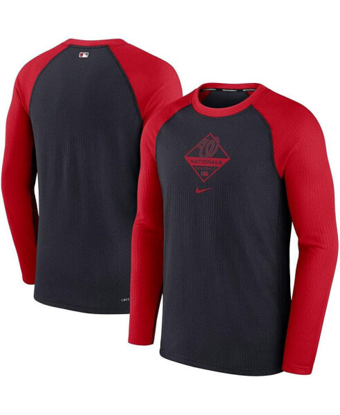 Men's Navy, Red Washington Nationals Game Authentic Collection Performance Raglan Long Sleeve T-shirt