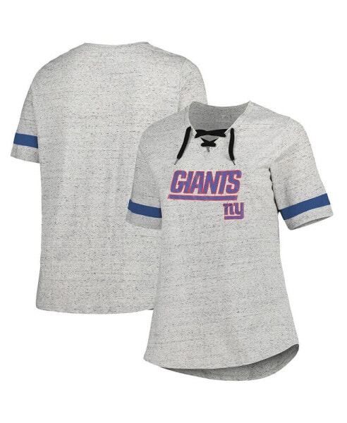 Women's Heather Gray New York Giants Plus Size Lace-Up V-Neck T-shirt