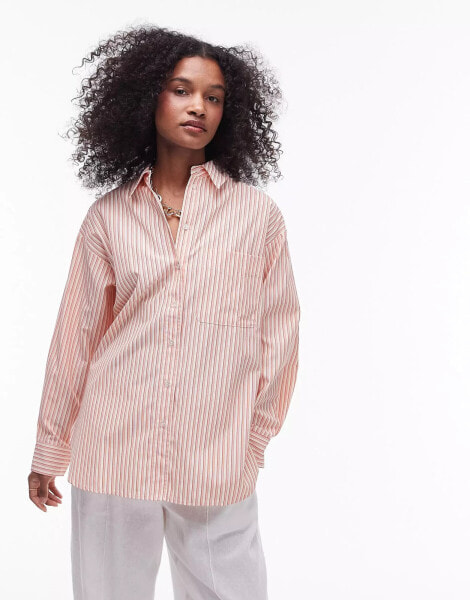 Topshop oversized stripe shirt in red and cream