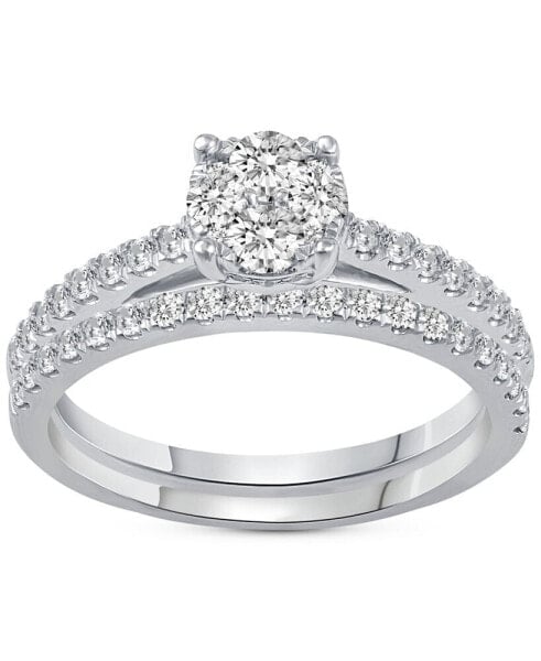 Diamond Cluster Bridal Set (3/4 ct. t.w.) in 14k White Gold