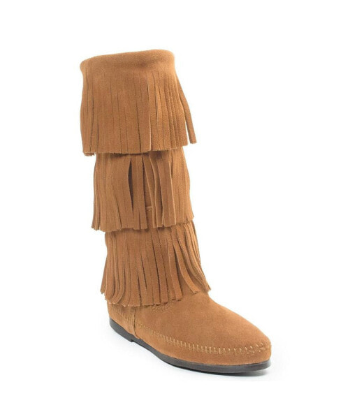Women's Suede 3-Layer Fringe Boots