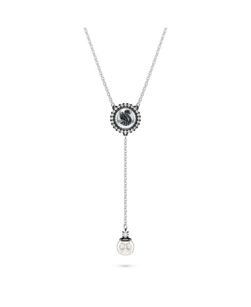 Swan, Gray, Rhodium Plated Iconic Swan Y Pendant Necklace