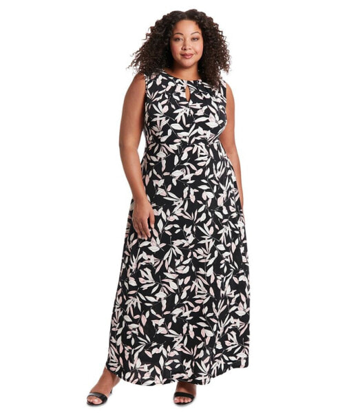 Plus Size Printed Keyhole Maxi Dress