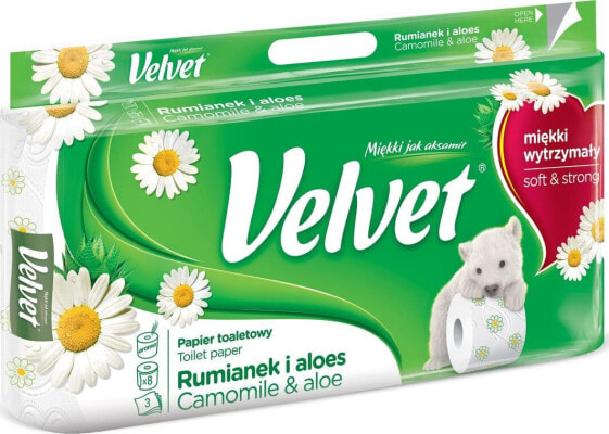 Velvet Papier Toaletowy celulozowy VELVET Rumianek i Aloes, 3-warstwowy, 8szt., biały