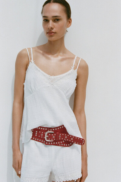 Embroidered cotton muslin top
