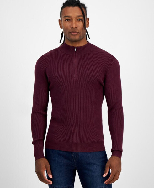 Men's Regular-Fit Ribbed-Knit 1/4-Zip Mock Neck Sweater, Created for Macy's