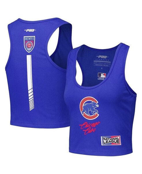 Women's Royal Chicago Cubs Fast Lane Fitted Tri-Blend Cropped Tank Top