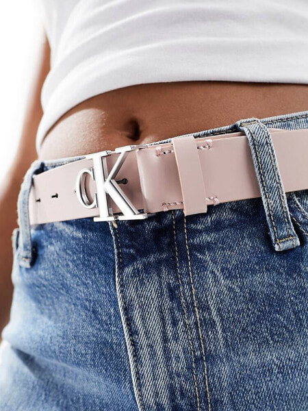 Calvin Klein Jeans leather monogram 30mm belt in light pink