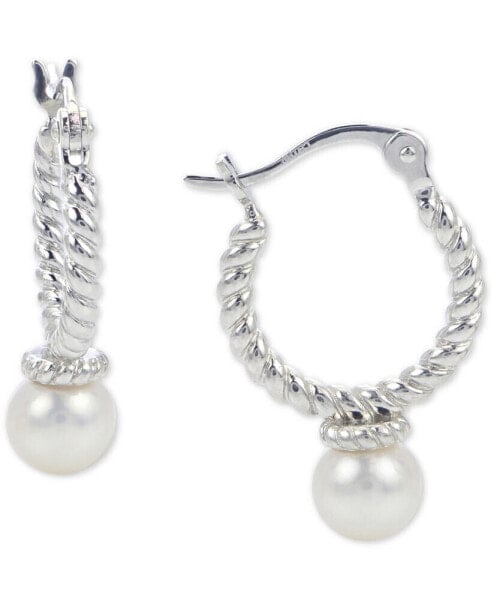 Cultured Freshwater Pearl (6mm) Twist Hoop Earrings in Sterling Silver