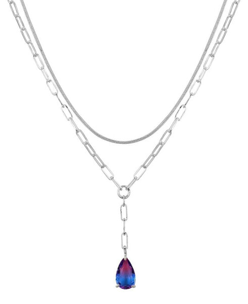 Purple Glass Teardrop Layered Y-Necklace Set